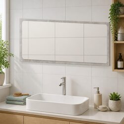 Bathroom Vanity Mirror Contemporary Wall Mount Storage Grey Engineered Wood