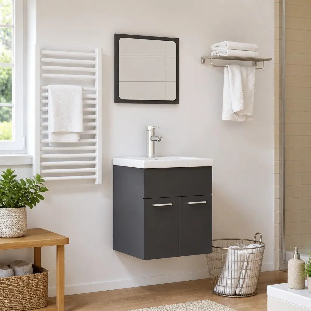 Grey Bathroom Cabinet and Mirror for Easy Styling