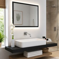 Sleek Black LED Bathroom Mirror for Modern Spaces 60x8.5x37 cm