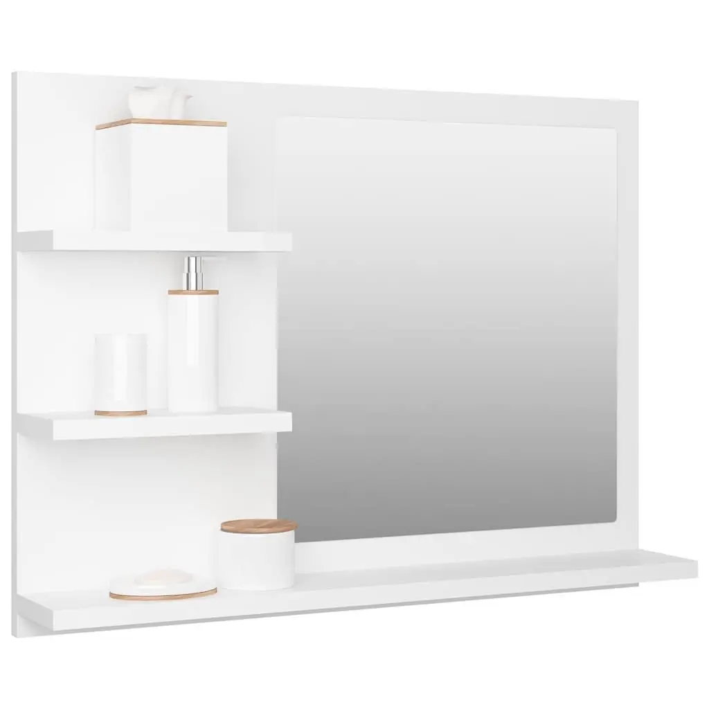 Bathroom Vanity Mirror Wall Mount White 60x10.5x45 cm with 3 Storage Shelves