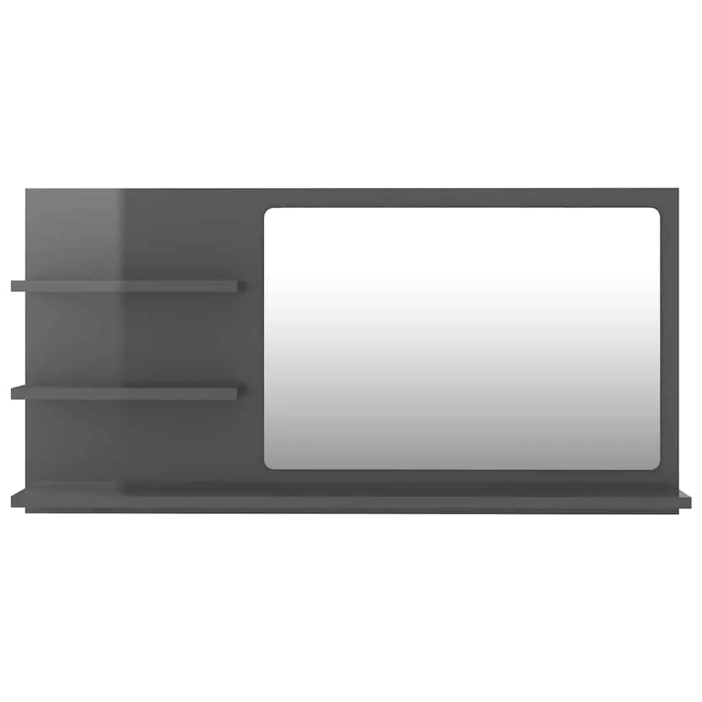 Bathroom Mirror with Storage Shelves High Gloss Grey Wall Mounted 90W x 10.5D x 45H cm