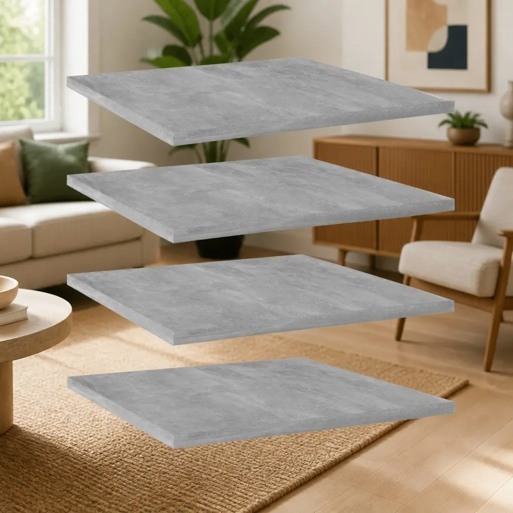 Bookshelf Boards Grey Floating Shelves Storage Solution Engineered Wood Set of 4
