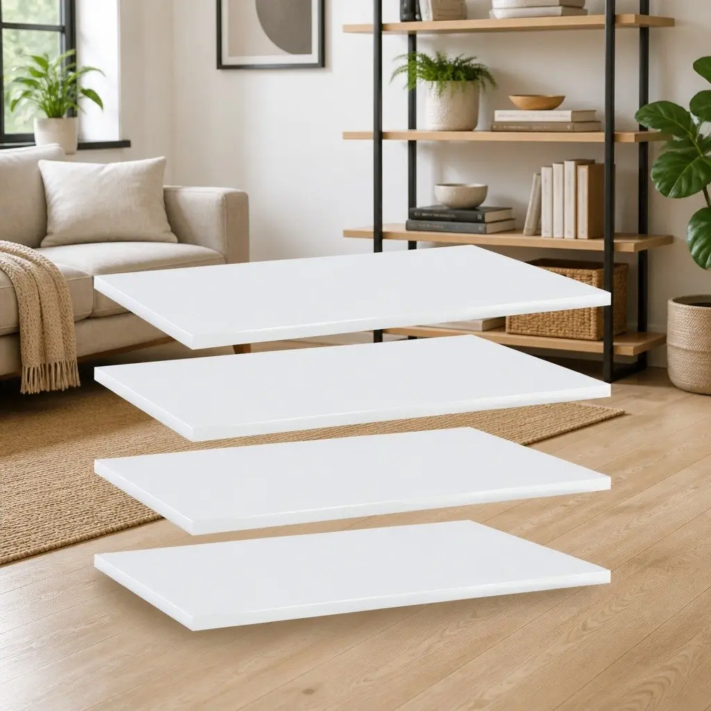 Wall Mounted Floating Shelf Set 4 White Storage Boards 60x40x1.5cm Display Shelving