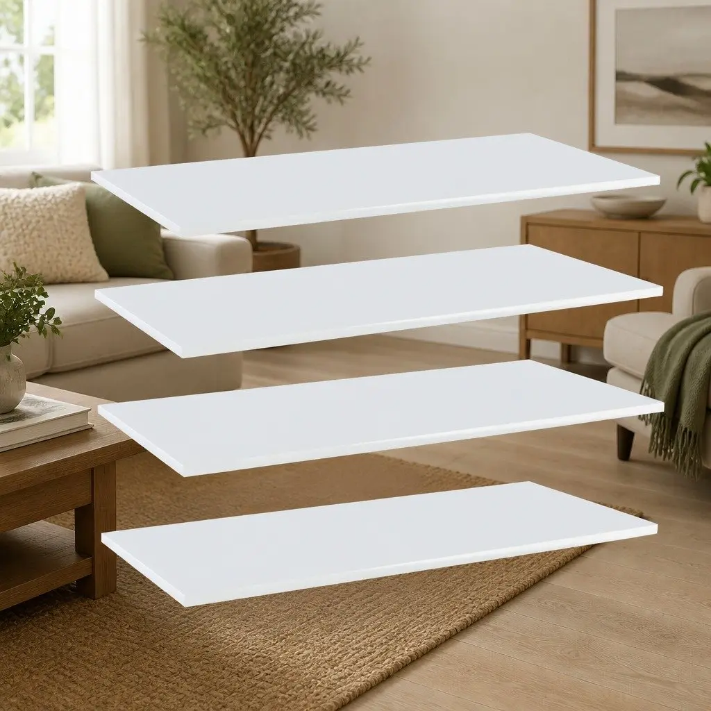 Wall Shelves Floating White Storage Boards 4 Pack 100 x 50 x 1.5 cm Home Display Organiser Decor