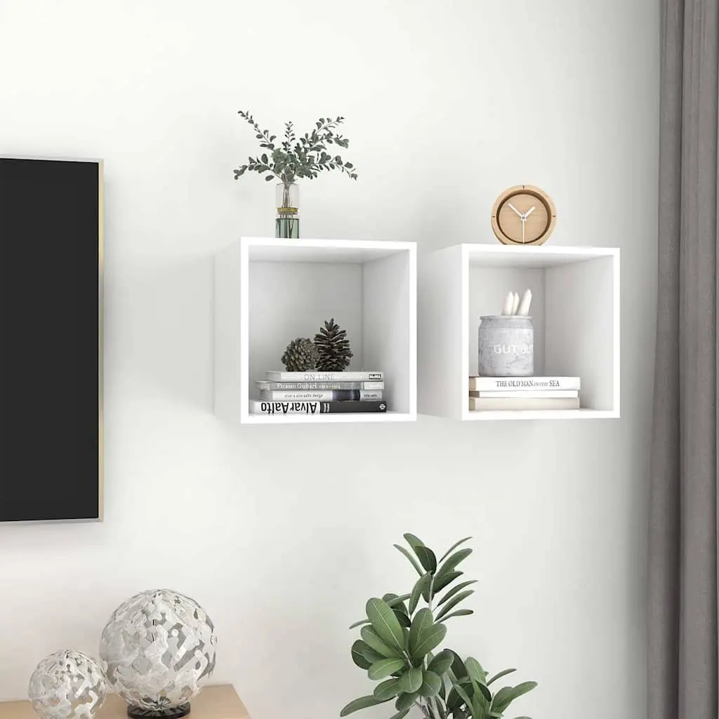 Wall Cabinet 2 pcs White 37x37x37 cm Engineered Wood Floating Shelves Storage