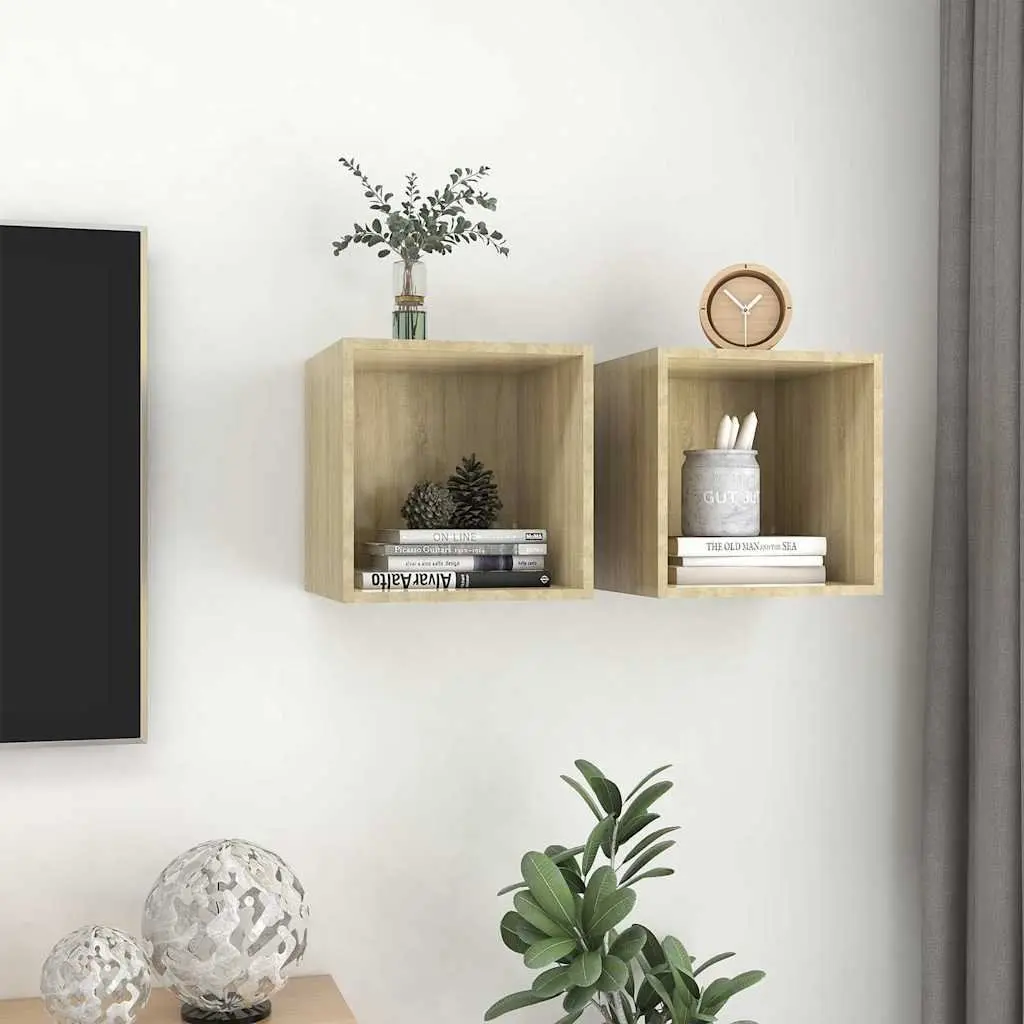 Wall Cabinet Floating Storage Shelves Engineered Wood Brown 37x37x37 cm Set of 2