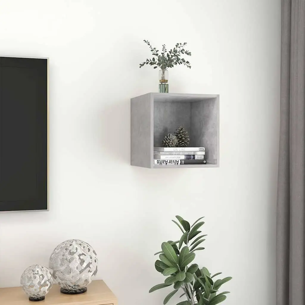 Wall Cabinet Grey Floating Storage Shelf Cube Engineered Wood 37cm