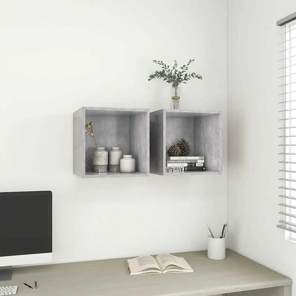 Wall Cabinet Grey Floating Storage Shelf Cube Engineered Wood 37cm