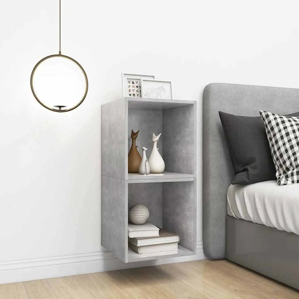 Wall Cabinet Grey Engineered Wood Floating Shelf Storage Unit 37x37x37 cm 2 Piece