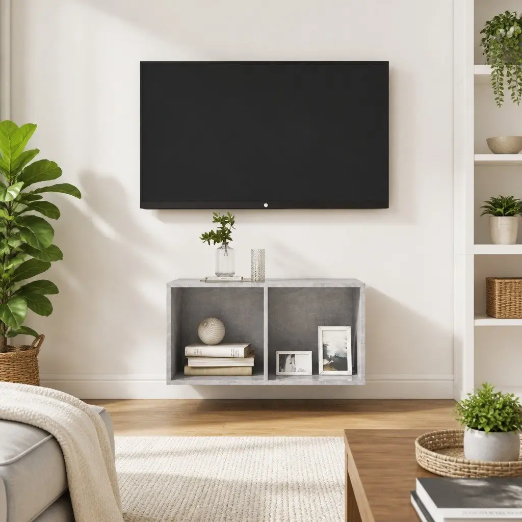 Wall-mounted TV Cabinet Grey Concrete Engineered Wood 37 x 37 x 72 cm