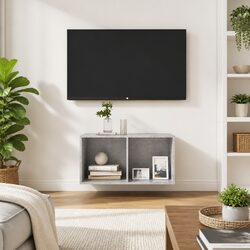 Wall-mounted TV Cabinet Grey Concrete Engineered Wood Storage Unit Display