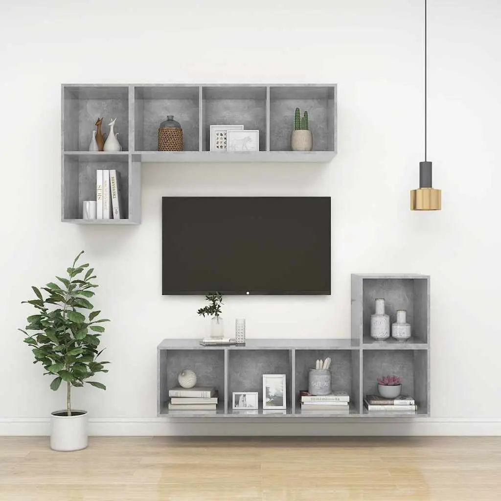 Wall-mounted TV Cabinet Grey Concrete Engineered Wood 37 x 37 x 72 cm