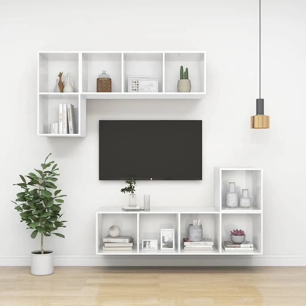 White Wall-mounted TV Cabinet High Gloss 2 Compartment Storage Display Unit