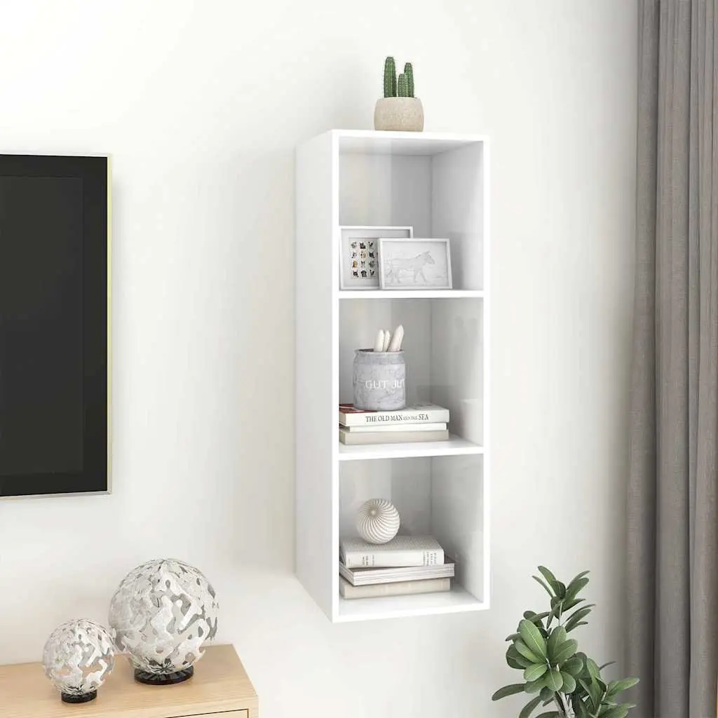 White Wall-Mounted TV Cabinet with 3 Compartments