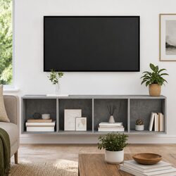 Wall-mounted TV Cabinet Grey Storage Unit Display Organiser Compartments