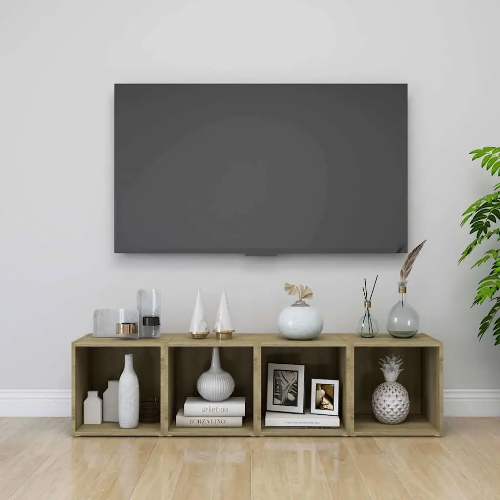 TV Stand Engineered Wood Sonoma Oak Ground Stand Living Room Storage Unit 37cm