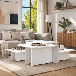 Coffee Tables Set of 2 White Nesting Accent Living Room Furniture Storage