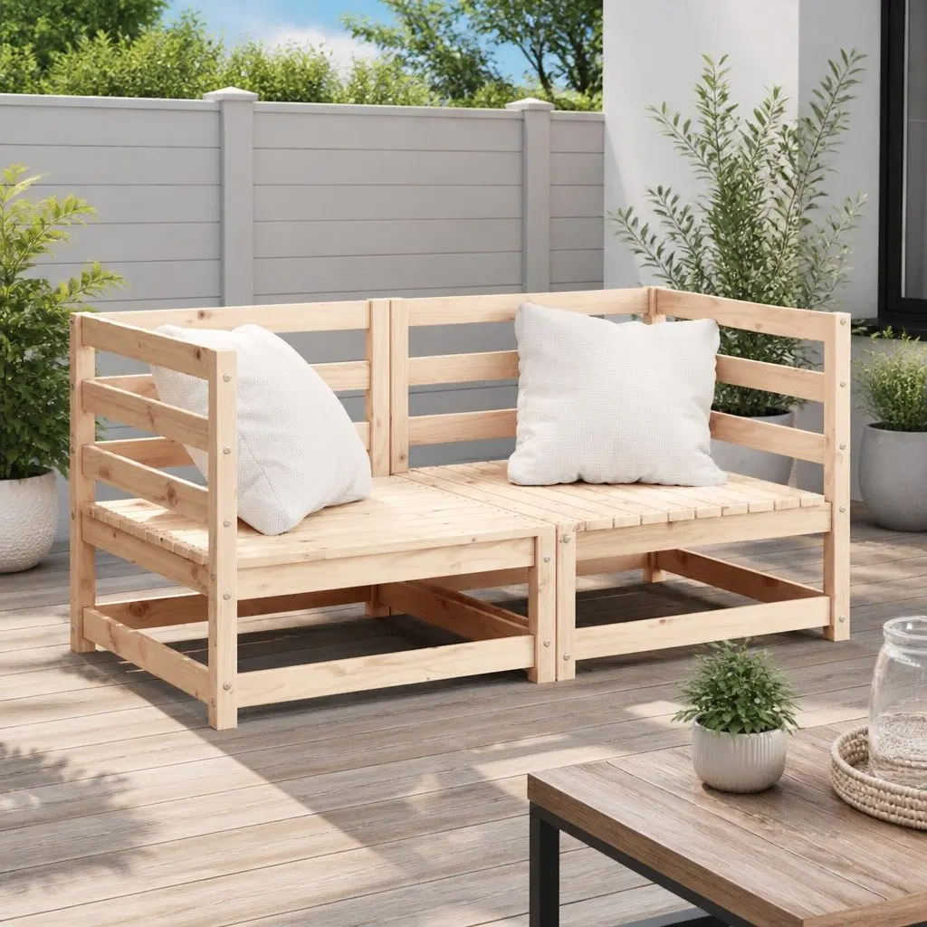 Modular Garden Lounge Seating Corner Sofa 2 Piece Solid Pinewood Brown