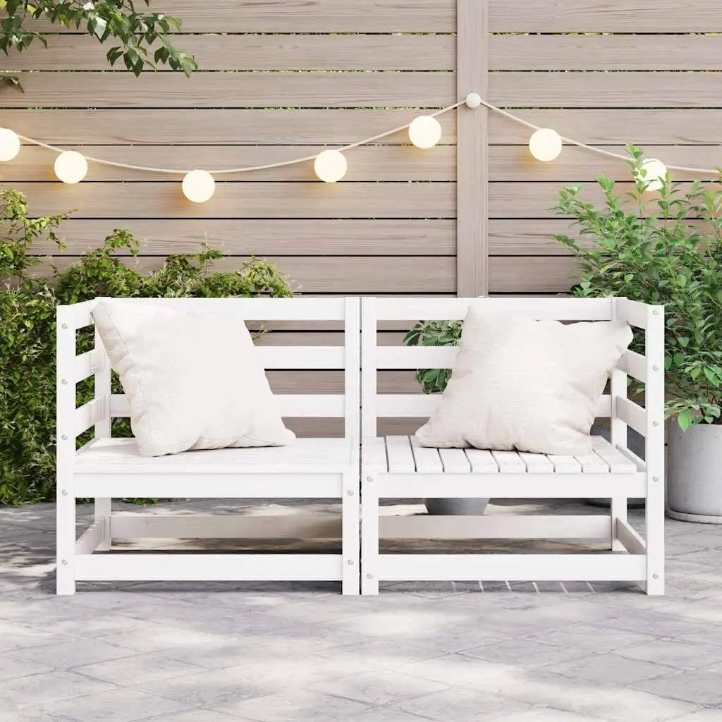 Modular Outdoor Corner Sofa Set White Solid Pinewood 2 Pieces