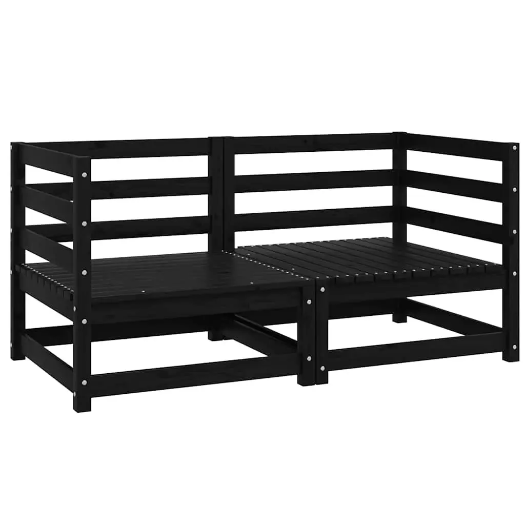 Outdoor Corner Sofa 2 pcs Black Solid Pinewood Garden Sectional Seating Lounge