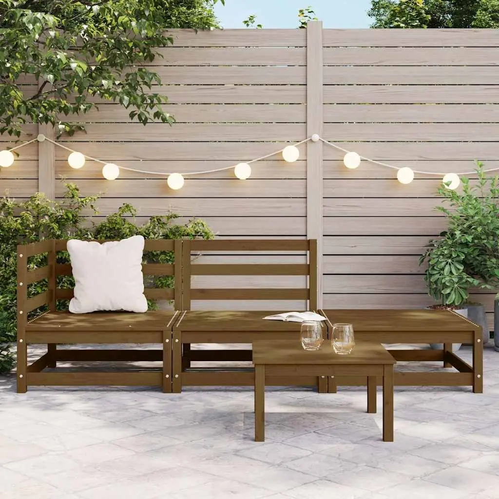 Outdoor Sectional Sofa 3 Piece Garden Lounge Set Brown Pinewood Modular Patio