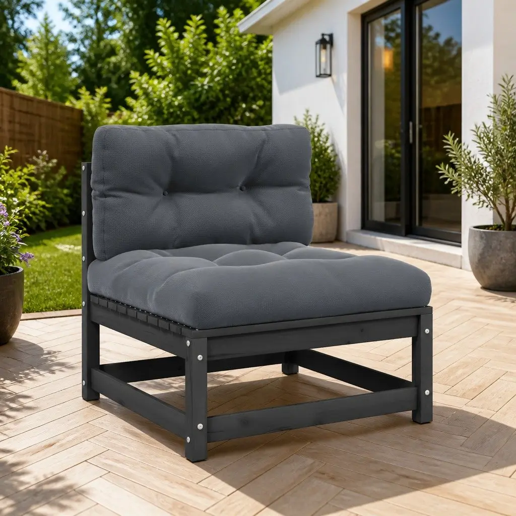 Middle Sofa Section Modular Outdoor Unit Grey Solid Pinewood
