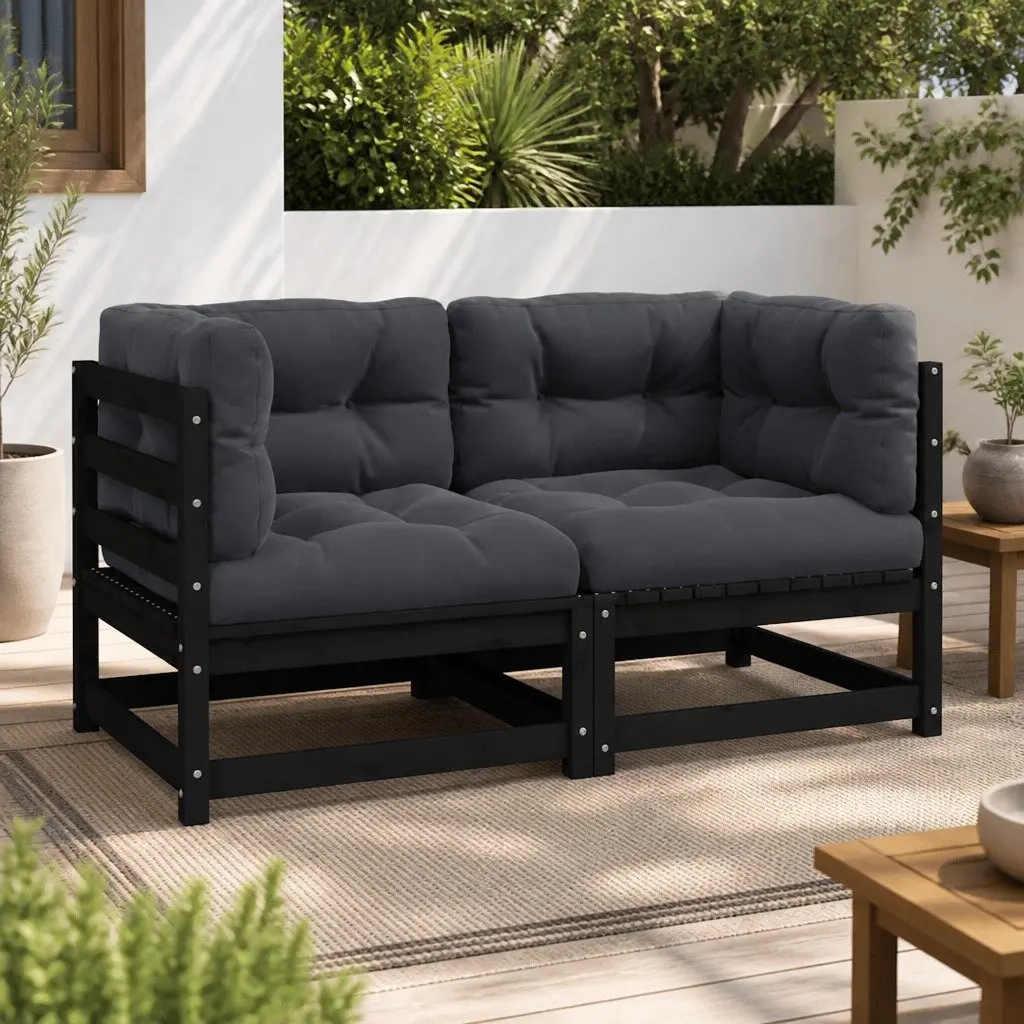 Garden 2-Seater Sofa Solid Pinewood Black