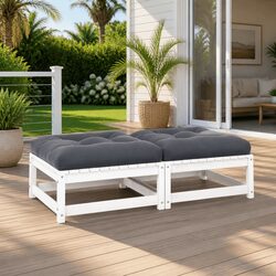 Outdoor Footstools with Cushions 2 pcs White Solid Wood Garden Seating