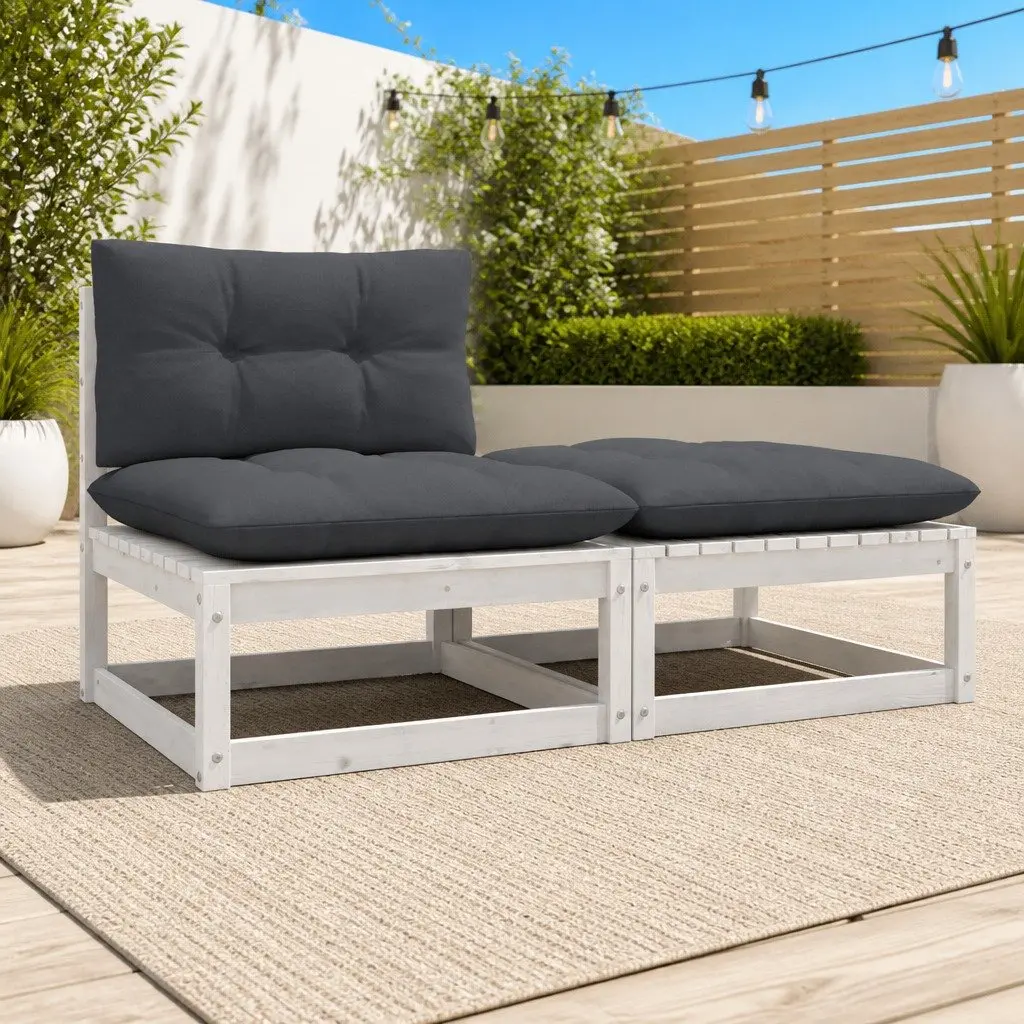 Garden Lounge Set Modular White Pinewood Outdoor Sofa with Cushions 2 Piece