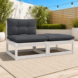 2 Piece Outdoor Sectional Sofa Set White Solid Pinewood Garden Lounge with
