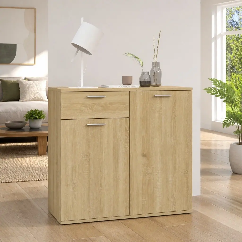 Sideboard Storage Cabinet with 2 Doors and Drawer Brown Engineered Wood