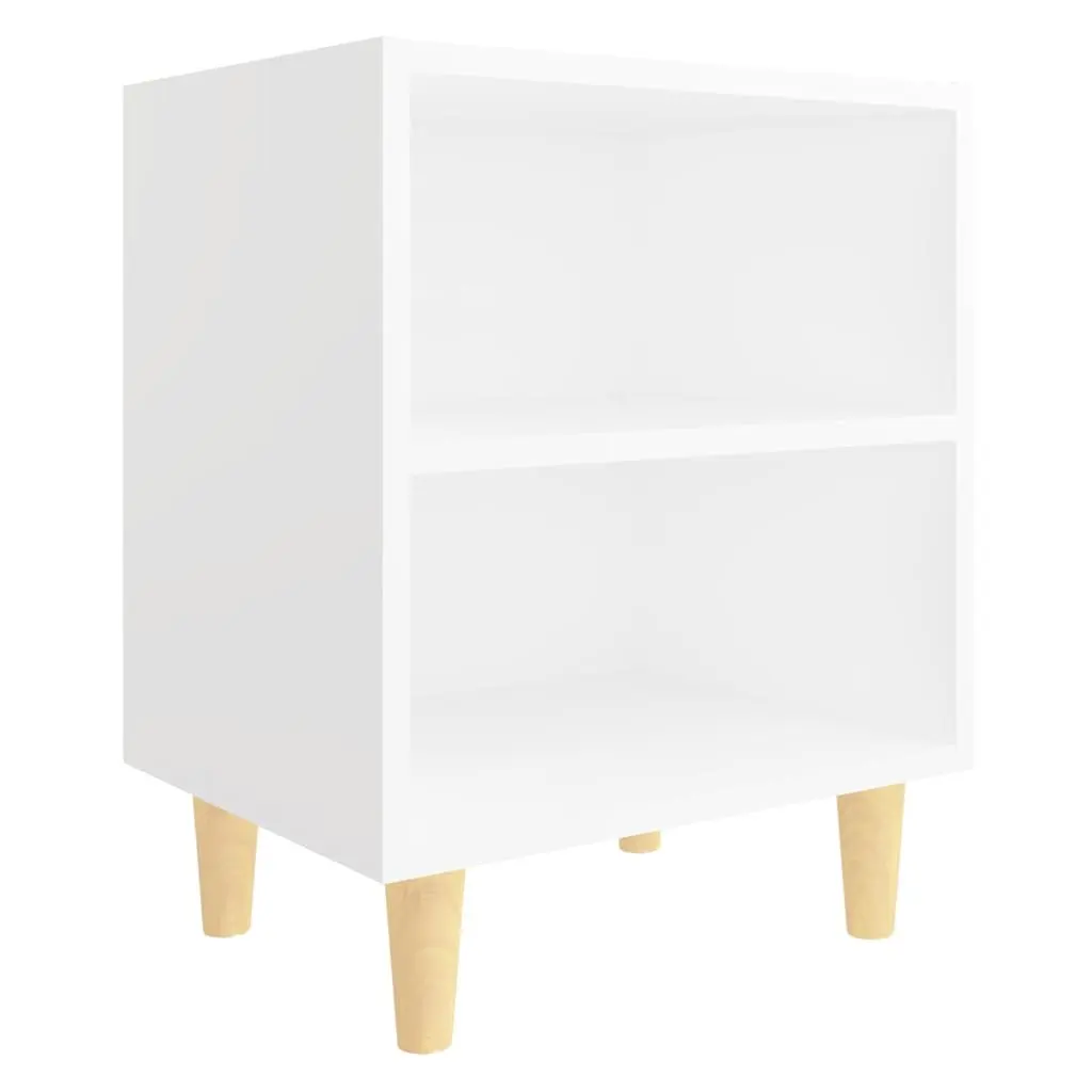 Bedside Table White Storage Cabinet Nightstand Wooden Legs Two Shelves
