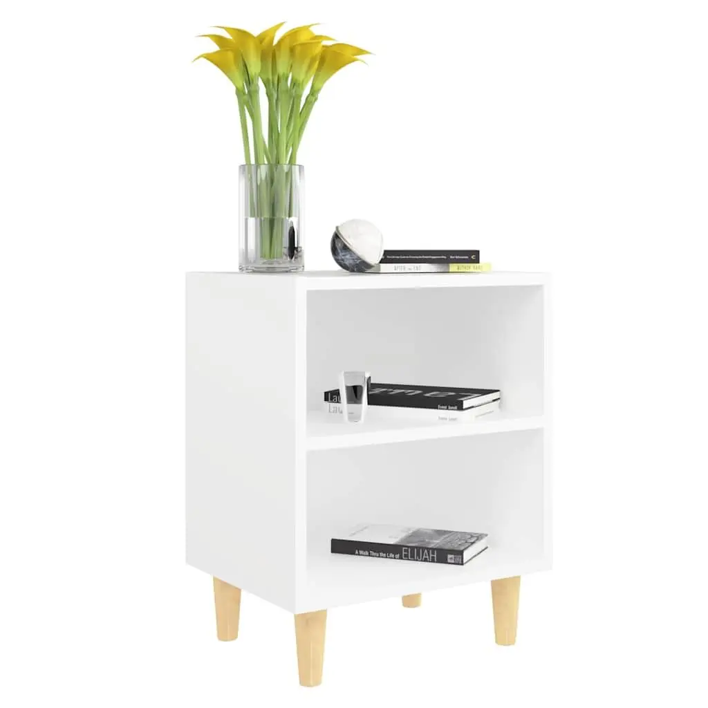 Bedside Table White Storage Cabinet Nightstand Wooden Legs Two Shelves