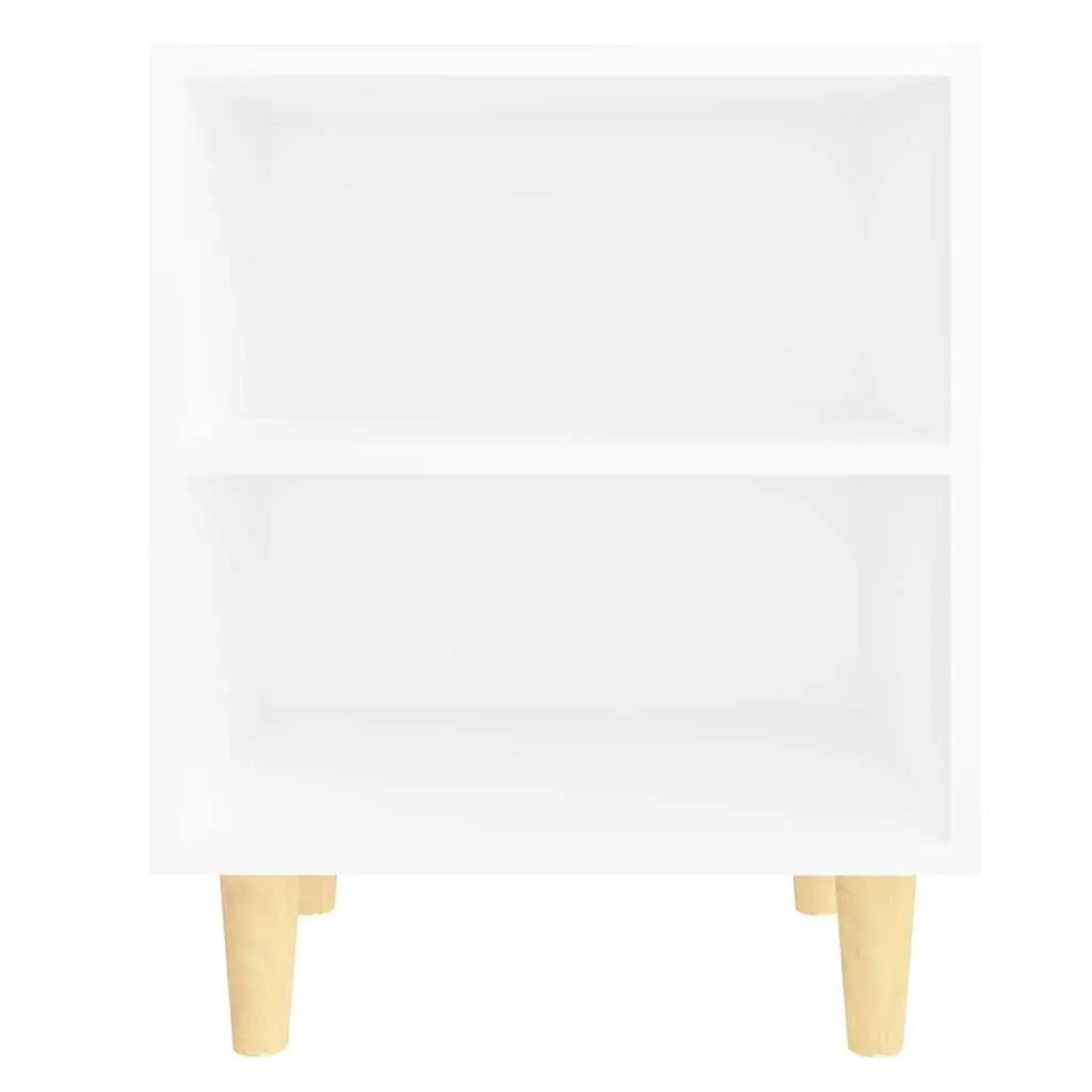 Bedside Table White Storage Cabinet Nightstand Wooden Legs Two Shelves