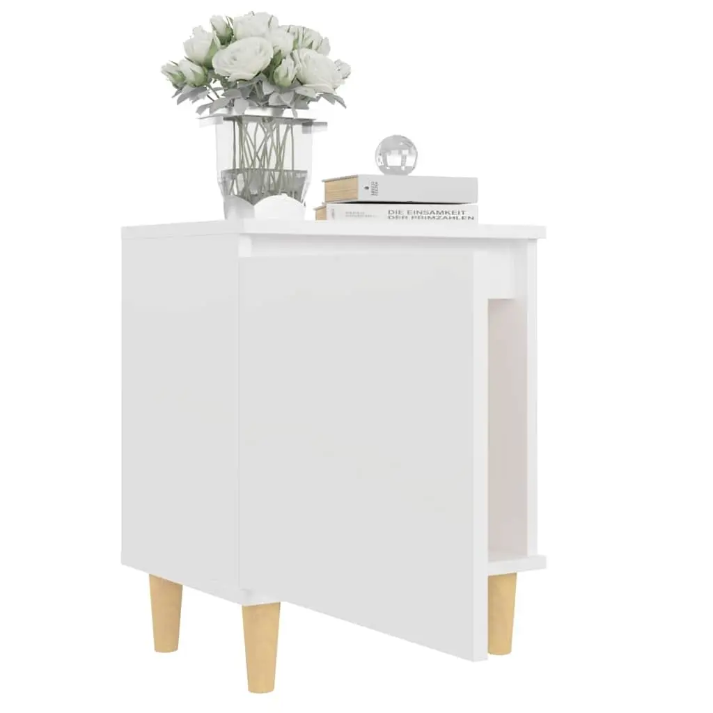 Bedside Table Scandinavian Style White Storage Cabinet with Solid Wood Legs 2 Pieces