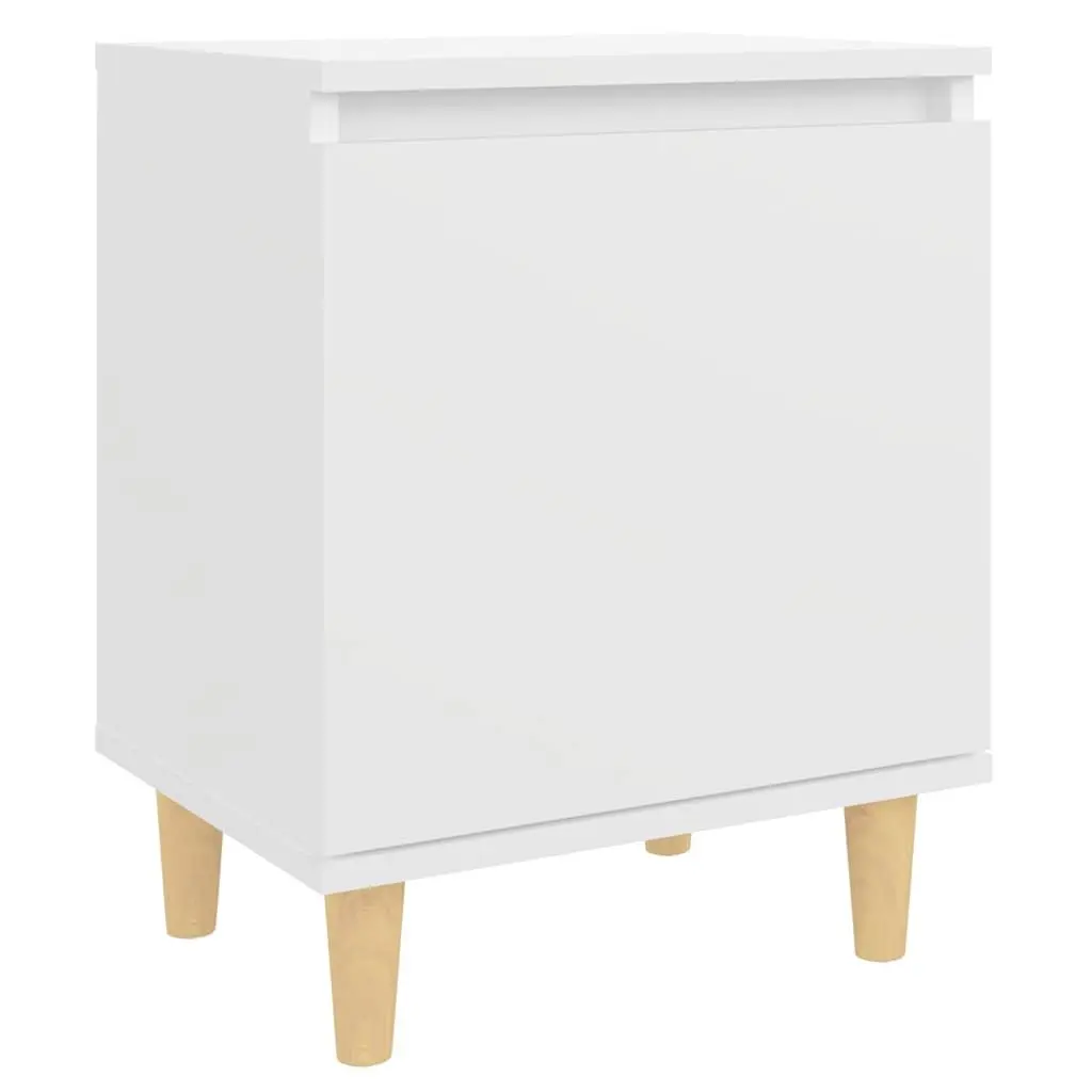 Bedside Table Scandinavian Style White Storage Cabinet with Solid Wood Legs 2 Pieces