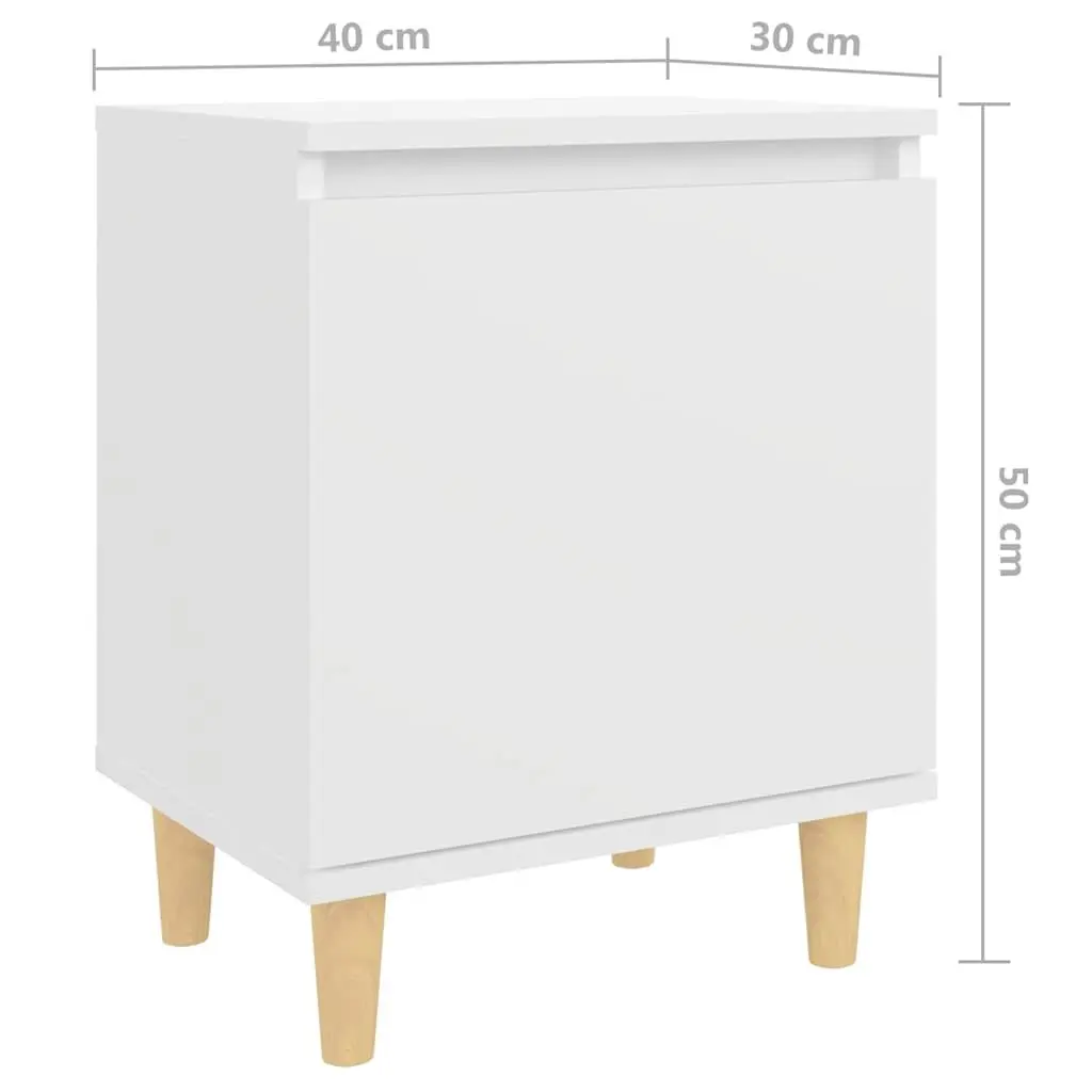 Bedside Table Scandinavian Style White Storage Cabinet with Solid Wood Legs 2 Pieces
