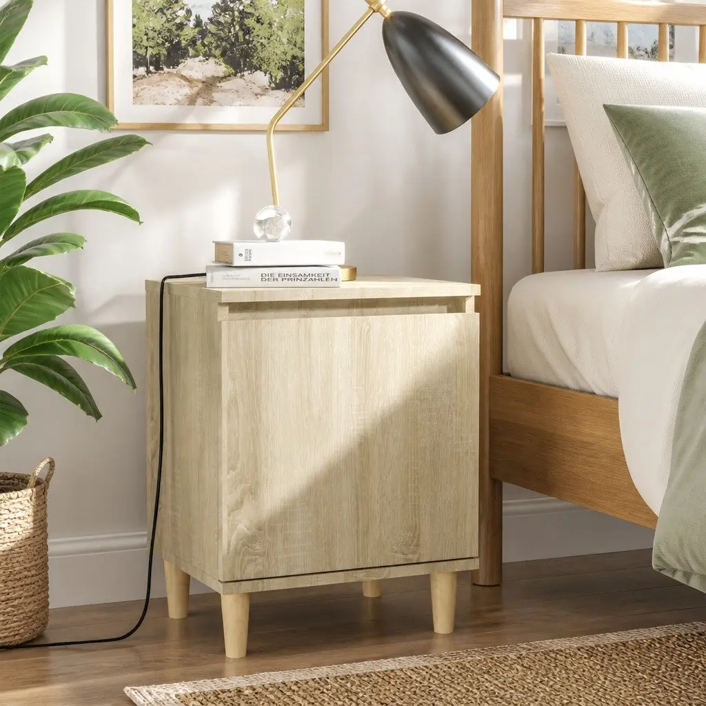 Bedside Table Sonoma Oak Wooden Legs Reversible Door 40x30x50cm 2 Piece