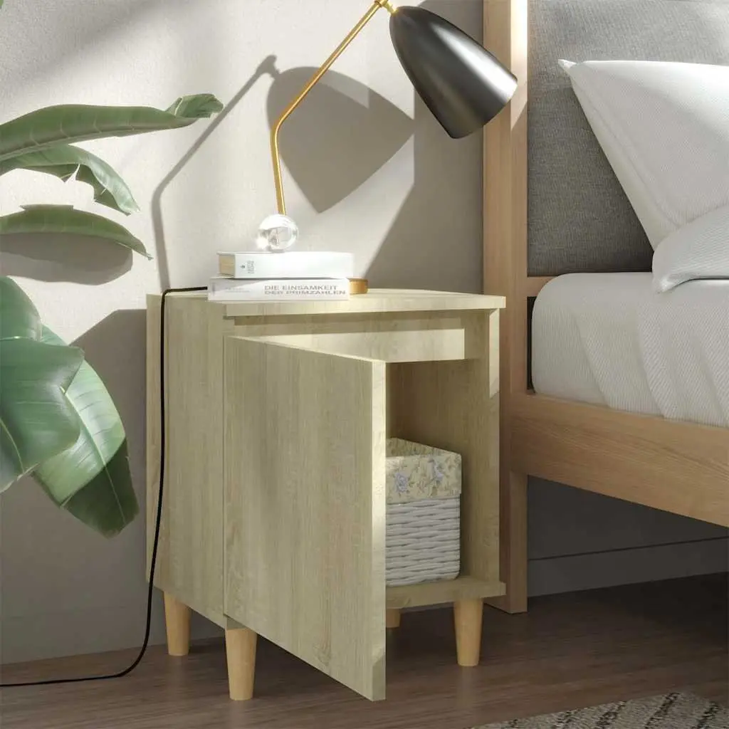 Bedside Table Sonoma Oak Wooden Legs Reversible Door 40x30x50cm 2 Piece