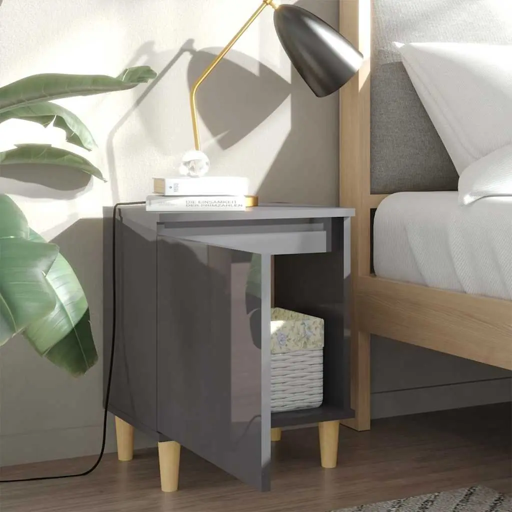 Grey Nightstand with Storage
