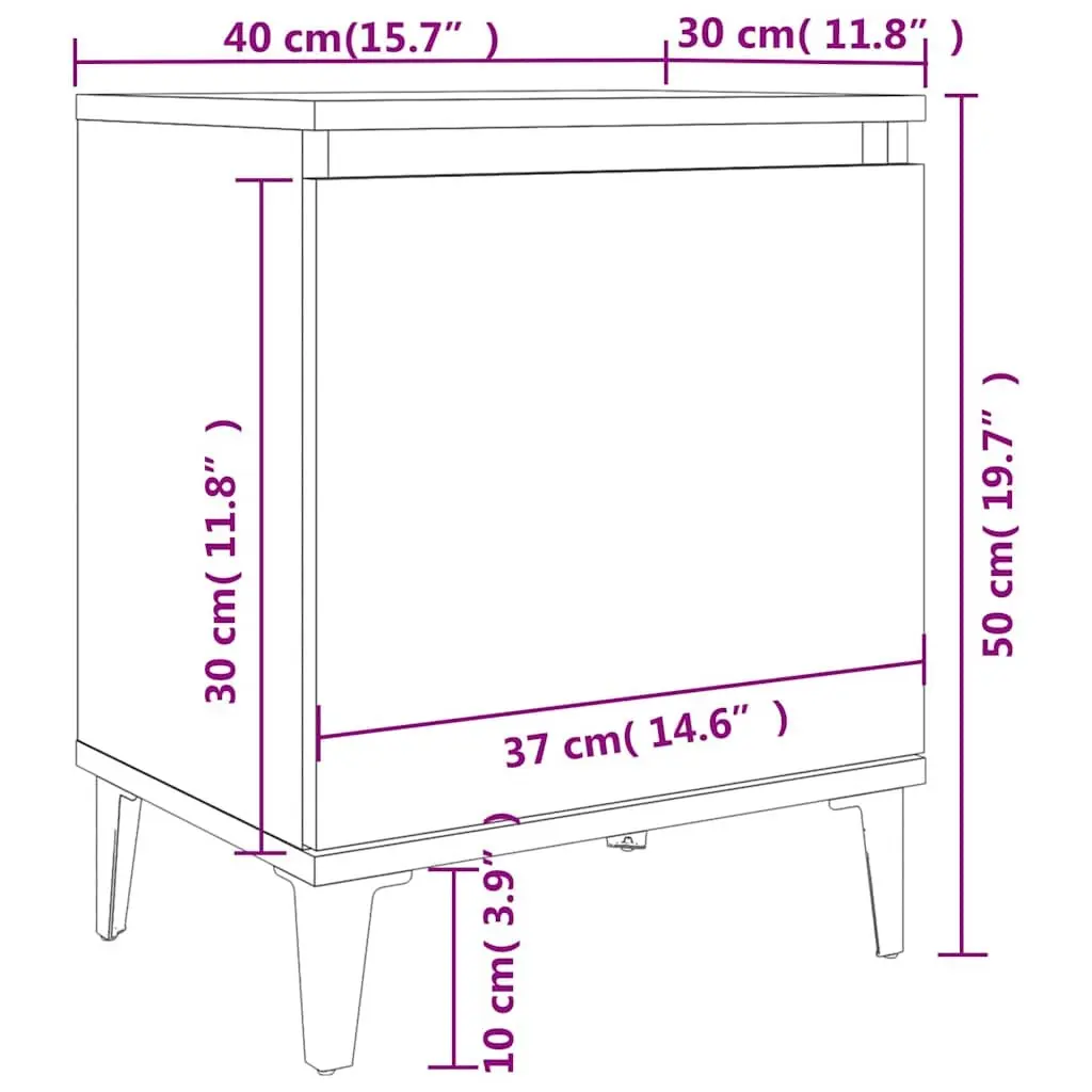 Bedside Table White Metal Legs Nightstand Cabinet Storage Compartment 40x30x50cm