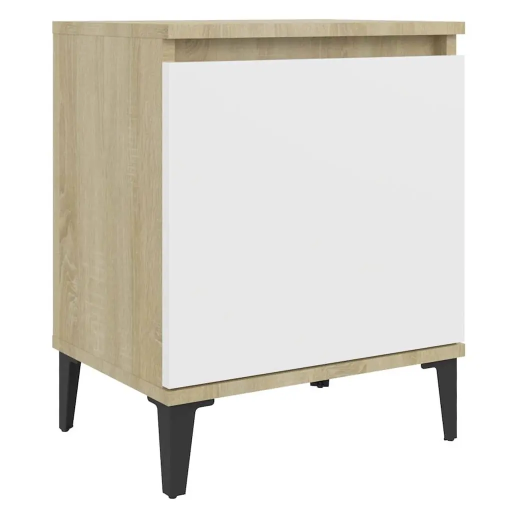 Bedside Table Industrial Style Sonoma Oak and White Nightstand with Metal Legs