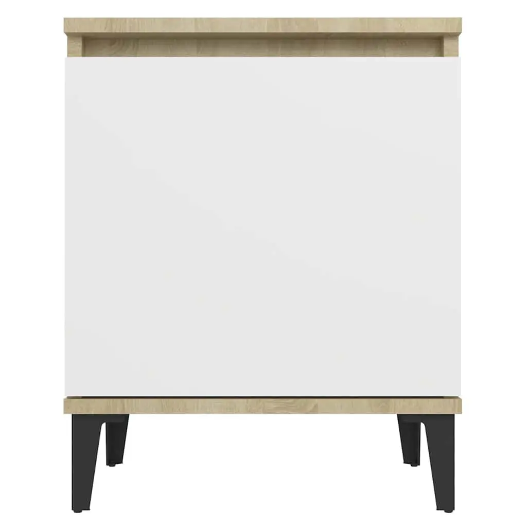 Bedside Table Industrial Style Sonoma Oak and White Nightstand with Metal Legs
