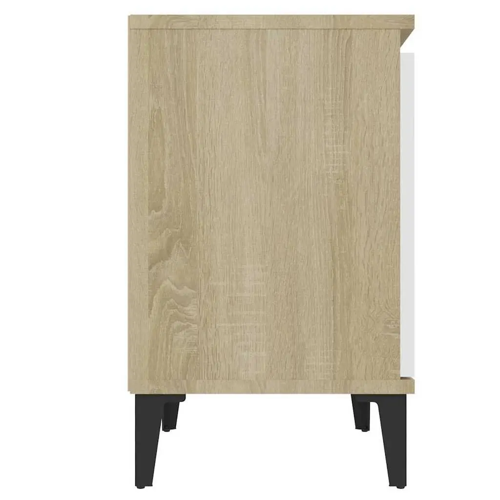 Bedside Table Industrial Style Sonoma Oak and White Nightstand with Metal Legs
