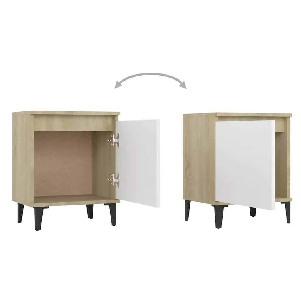 Bedside Table Industrial Style Sonoma Oak and White Nightstand with Metal Legs