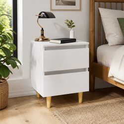 Bedside Table with Drawers 40x35x50cm White Solid Pinewood Legs Storage Cabinet