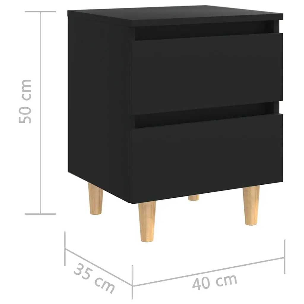 Bedside Table Black 2-Piece Set with Drawers Storage Cabinet Nightstand