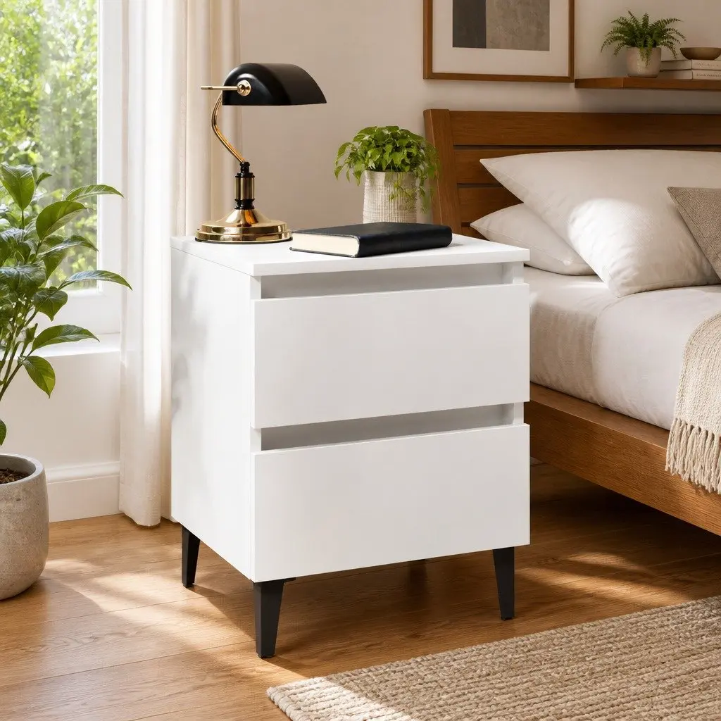 Bedside Tables Set of 2 White Bed Cabinets Nightstands with Drawers Storage