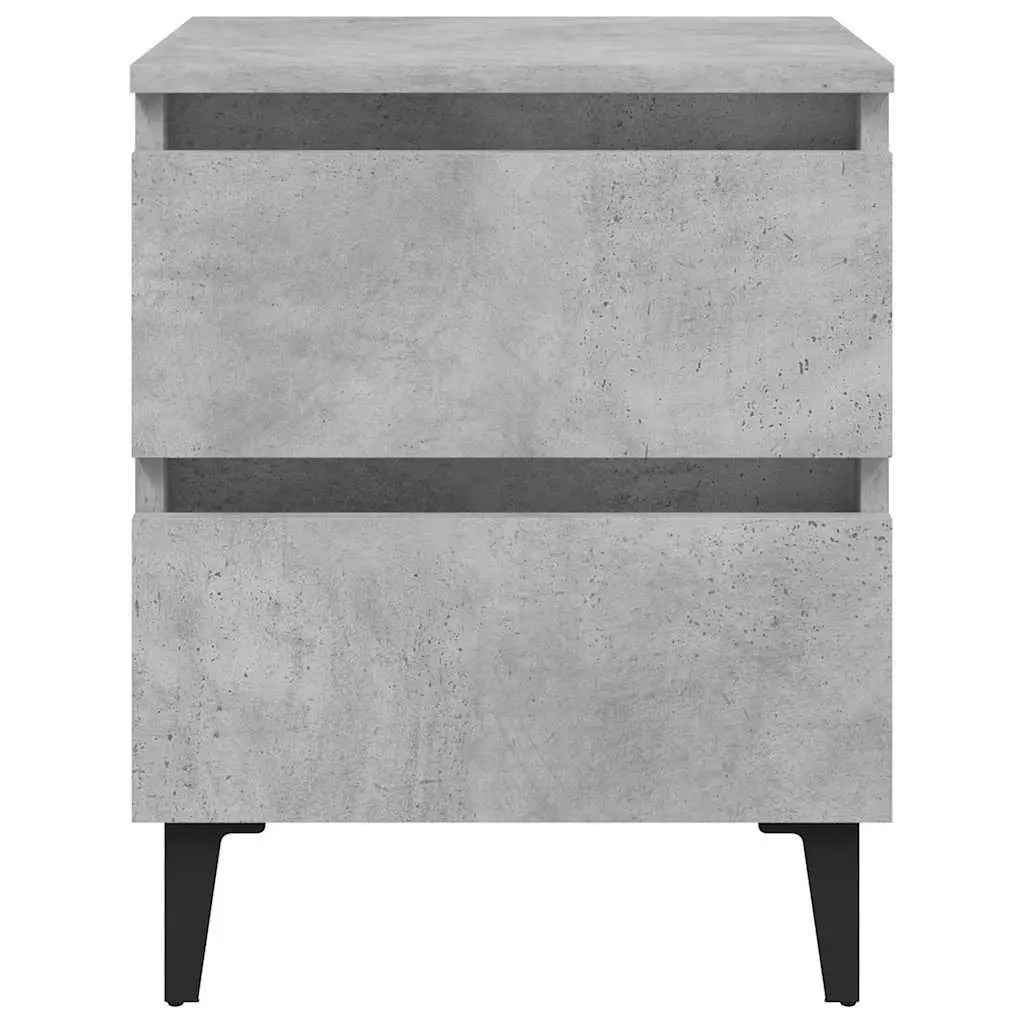 Bedside Table Grey Concrete Engineered Wood Two Drawers