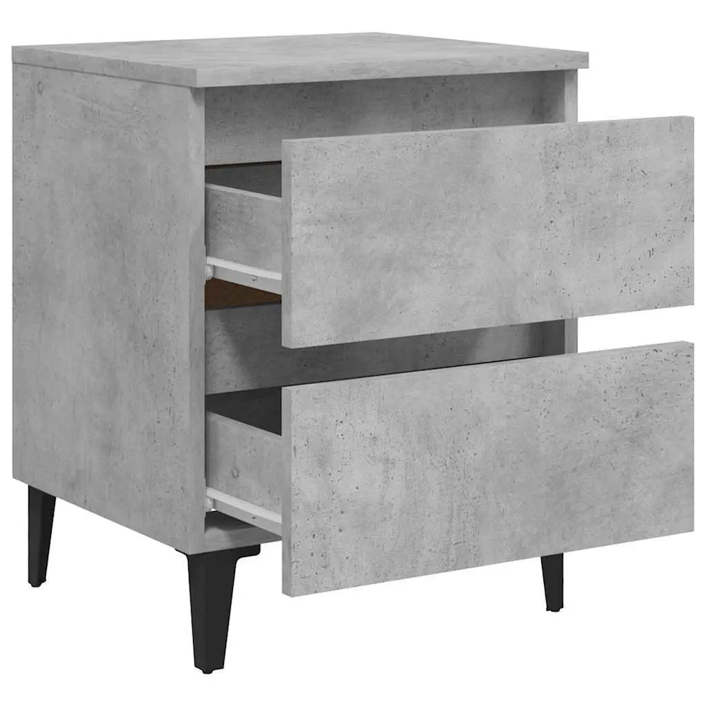 Bedside Table Grey Concrete Engineered Wood Two Drawers